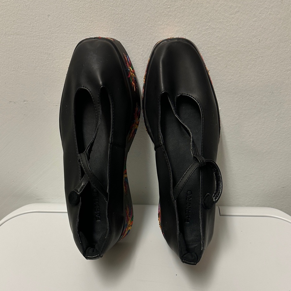 FARM Rio Platform Ballerina Mary Jane Black Flats with Colorful Accents, so nice - Picture 5 of 10